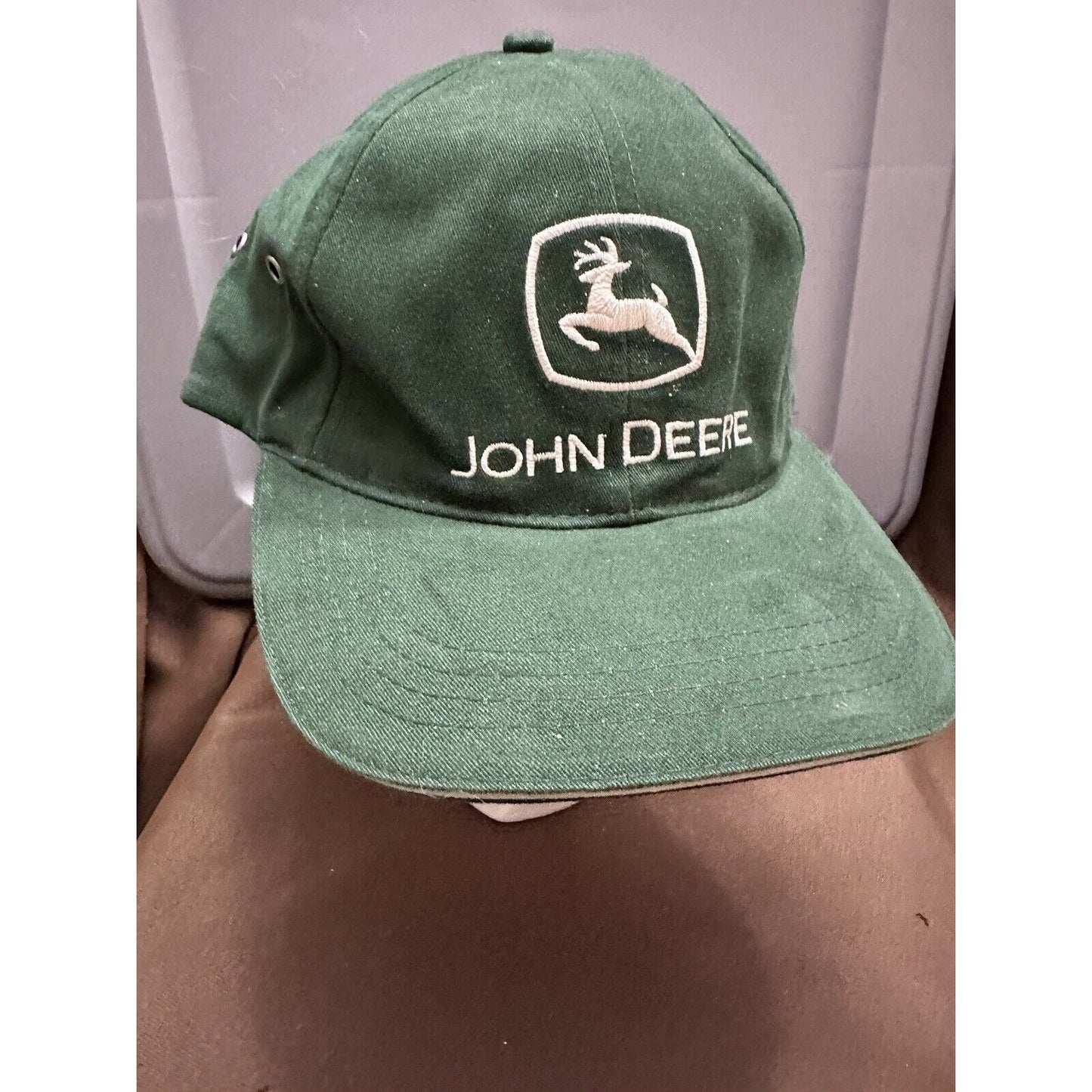 Green John Deere Hat w White Embroidereded Logo Spellout 100% Cotton