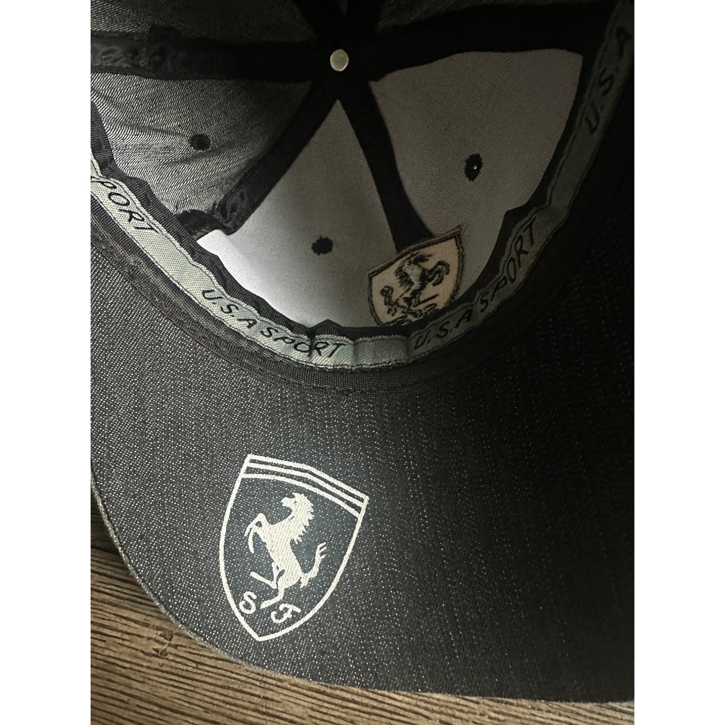 Ferrari Denim Baseball Cap Black Adjustable Strap Luxury Sportswear