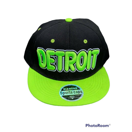 Detroit Tigers Baseball Cap Neon Green Diamond Sports Adjustable Spellout