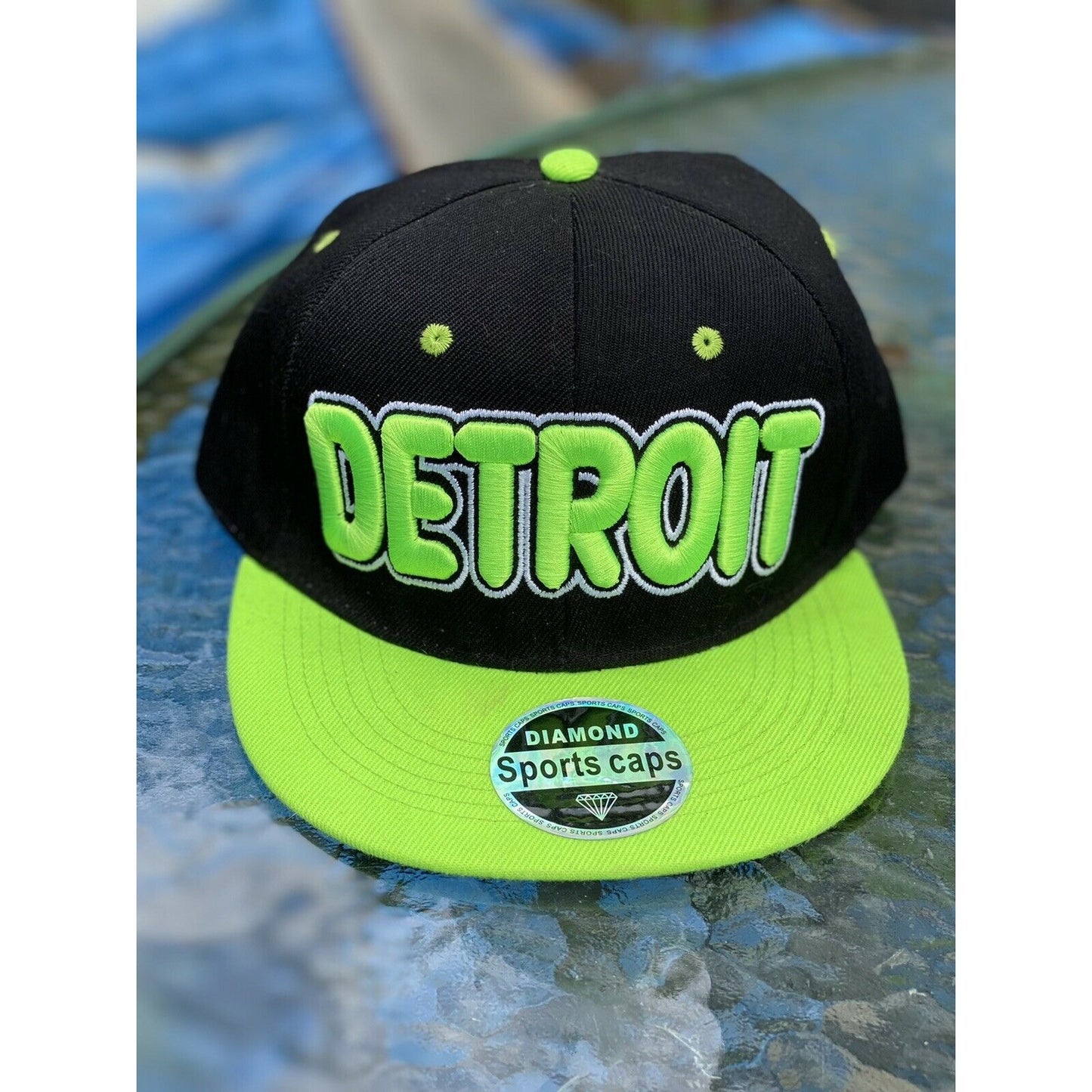 Detroit Tigers Baseball Cap Neon Green Diamond Sports Adjustable Spellout