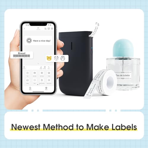 NIIMBOT D110 Label Maker Machine with Tape, Small Label Printer Bluetooth Connection Multiple Templates Available for Phone Easy to Use for Office Home Organization Rechargeable White