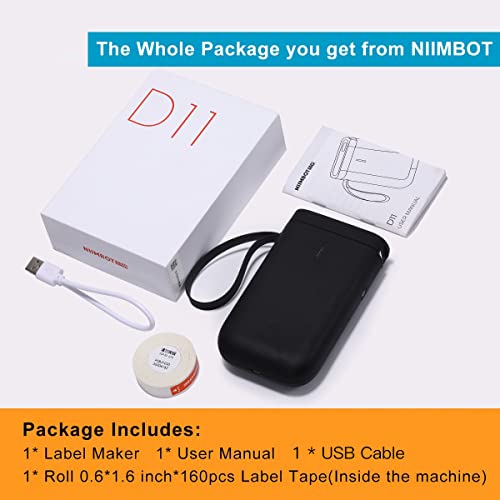 NIIMBOT D110 Label Maker Machine with Tape, Small Label Printer Bluetooth Connection Multiple Templates Available for Phone Easy to Use for Office Home Organization Rechargeable White