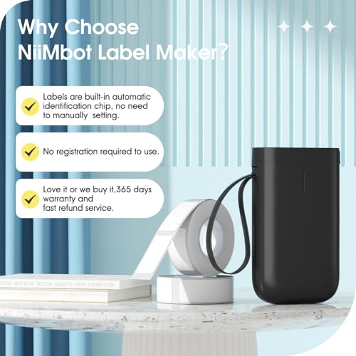 NIIMBOT D110 Label Maker Machine with Tape, Small Label Printer Bluetooth Connection Multiple Templates Available for Phone Easy to Use for Office Home Organization Rechargeable White