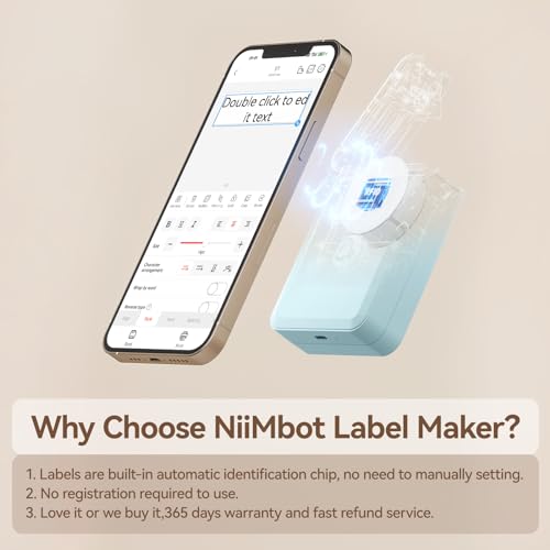 NIIMBOT D110 Label Maker Machine with Tape, Small Label Printer Bluetooth Connection Multiple Templates Available for Phone Easy to Use for Office Home Organization Rechargeable White