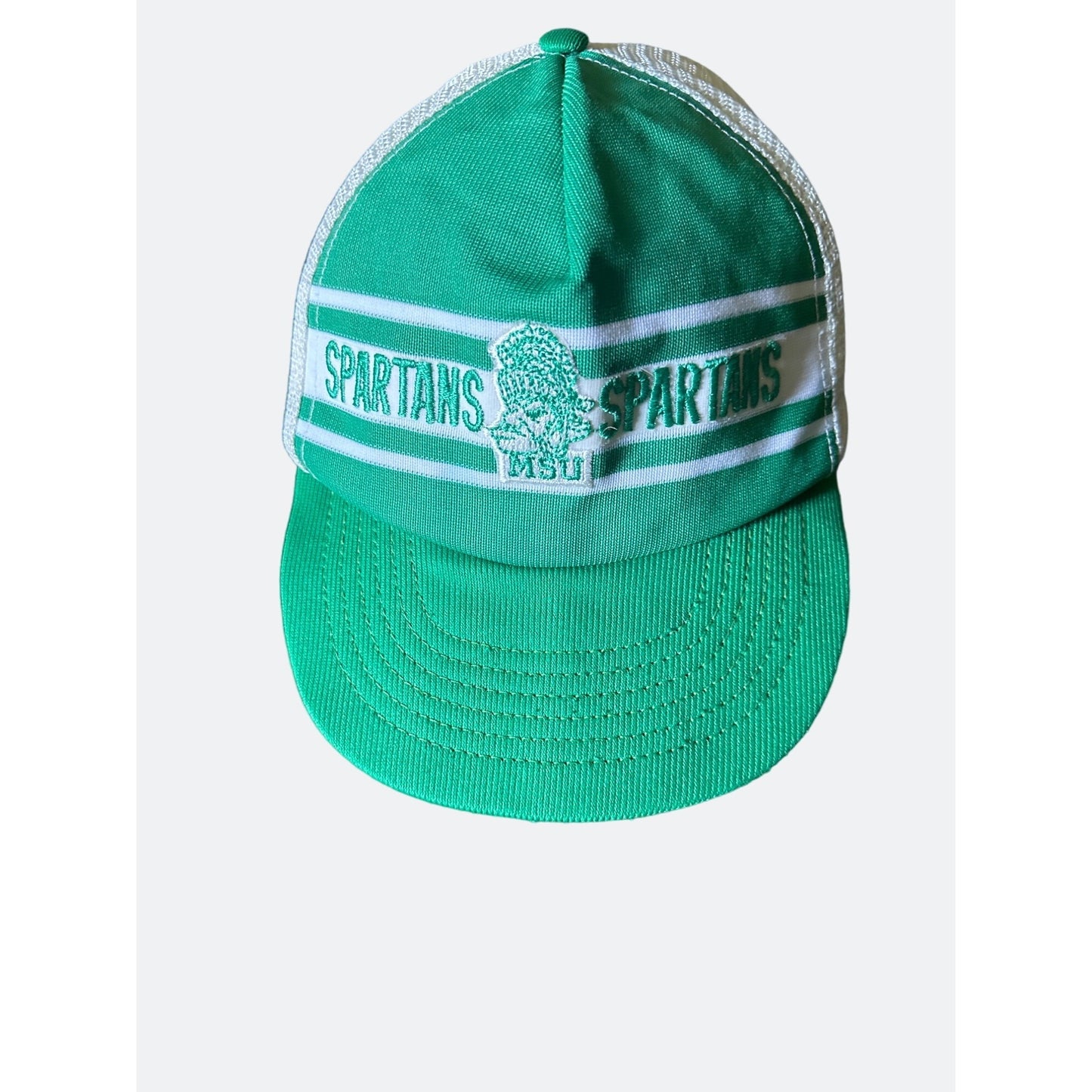 Spartans Mesh Trucker Hat Green & White One Size Fits 6 7/8 - 7 3/4 Snapback Made In USA