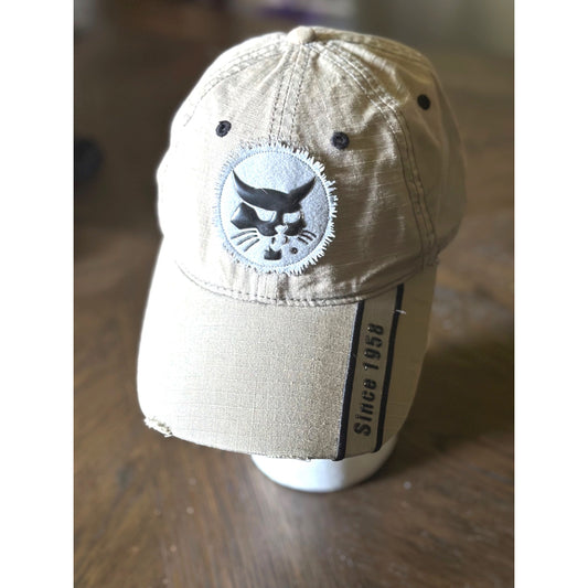 Bobcat Branded Beige Cap With Logo Patch - One Size 100% Cotton Since 1958