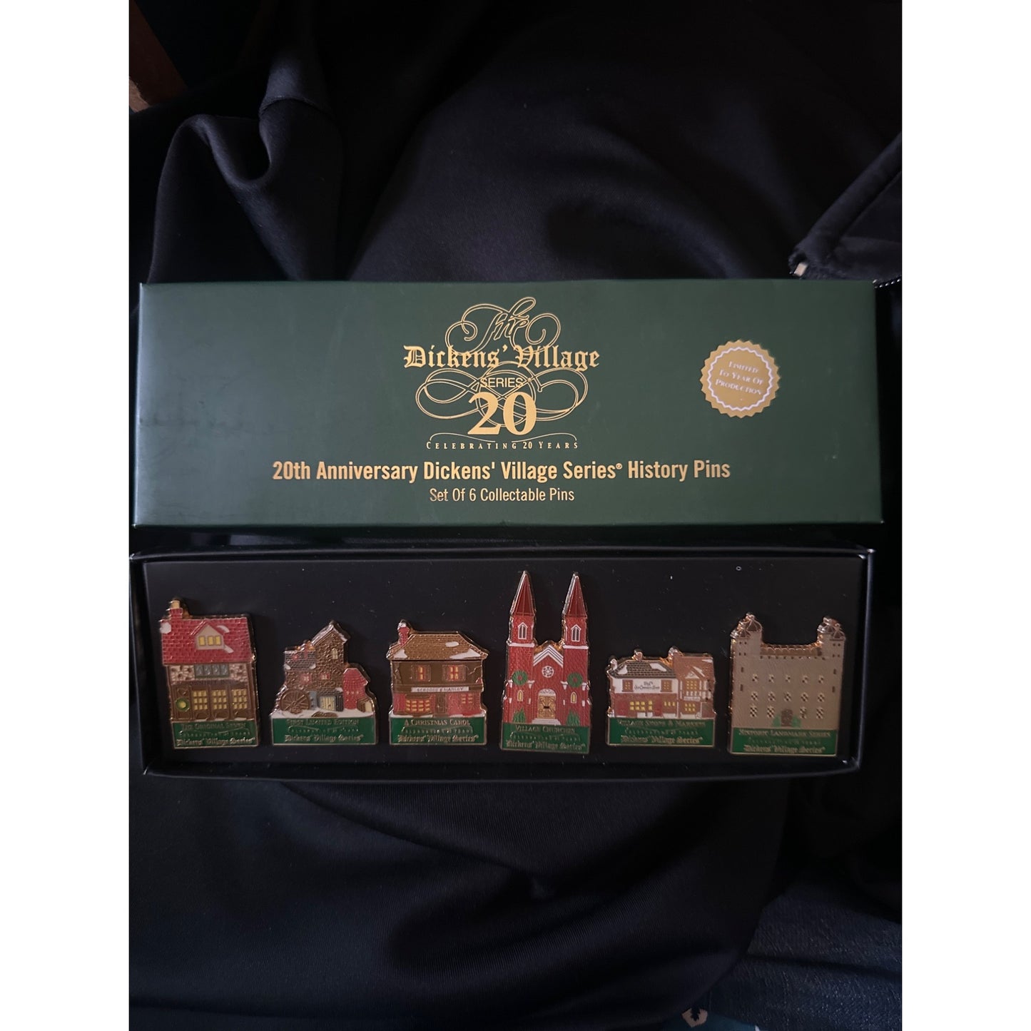 20th Anniversary Dickens Village Series History Pins Set Of 6 Collectible