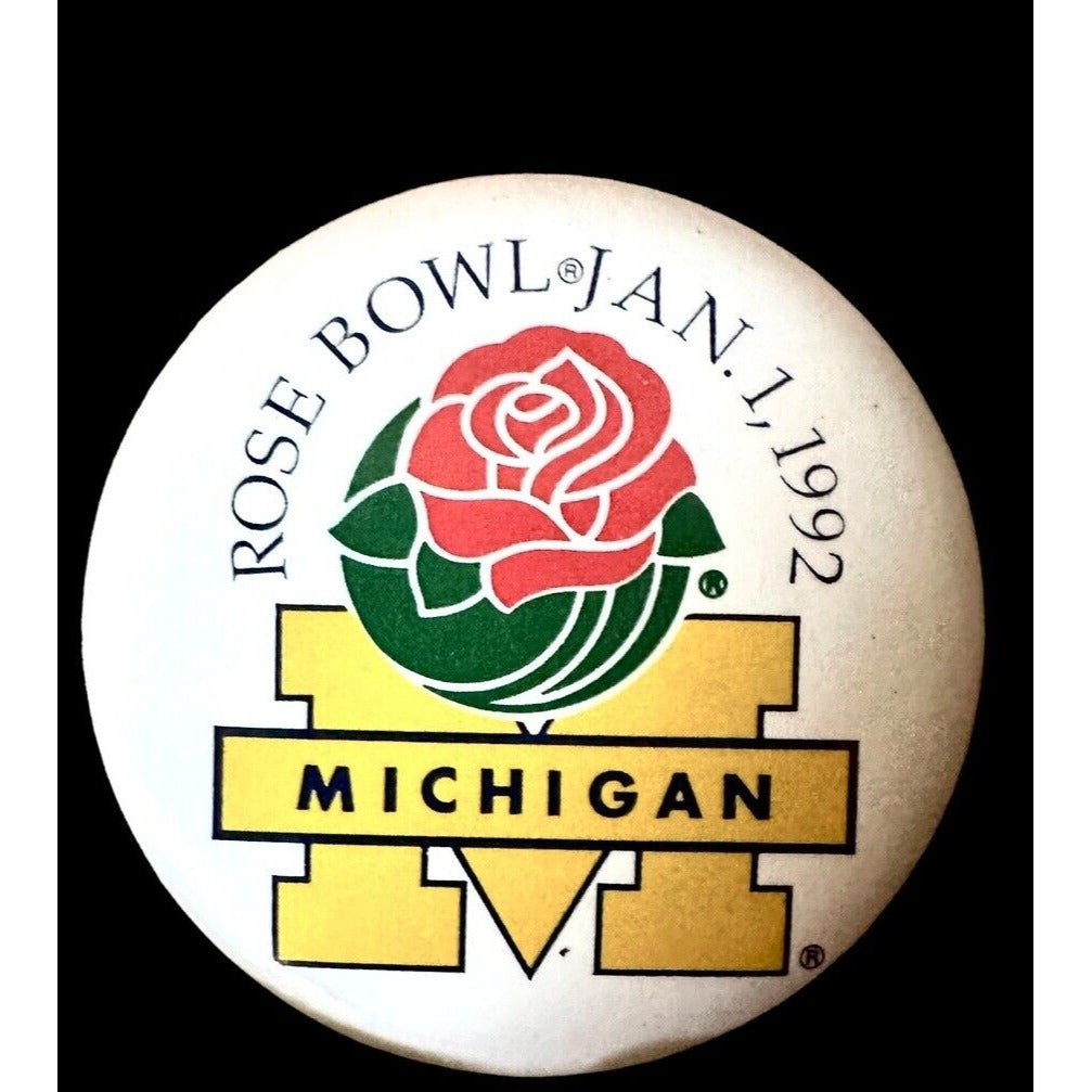 U of M Michigan Football Rose Bowl Jan 1 1992 Pinback Pin Button Vintage