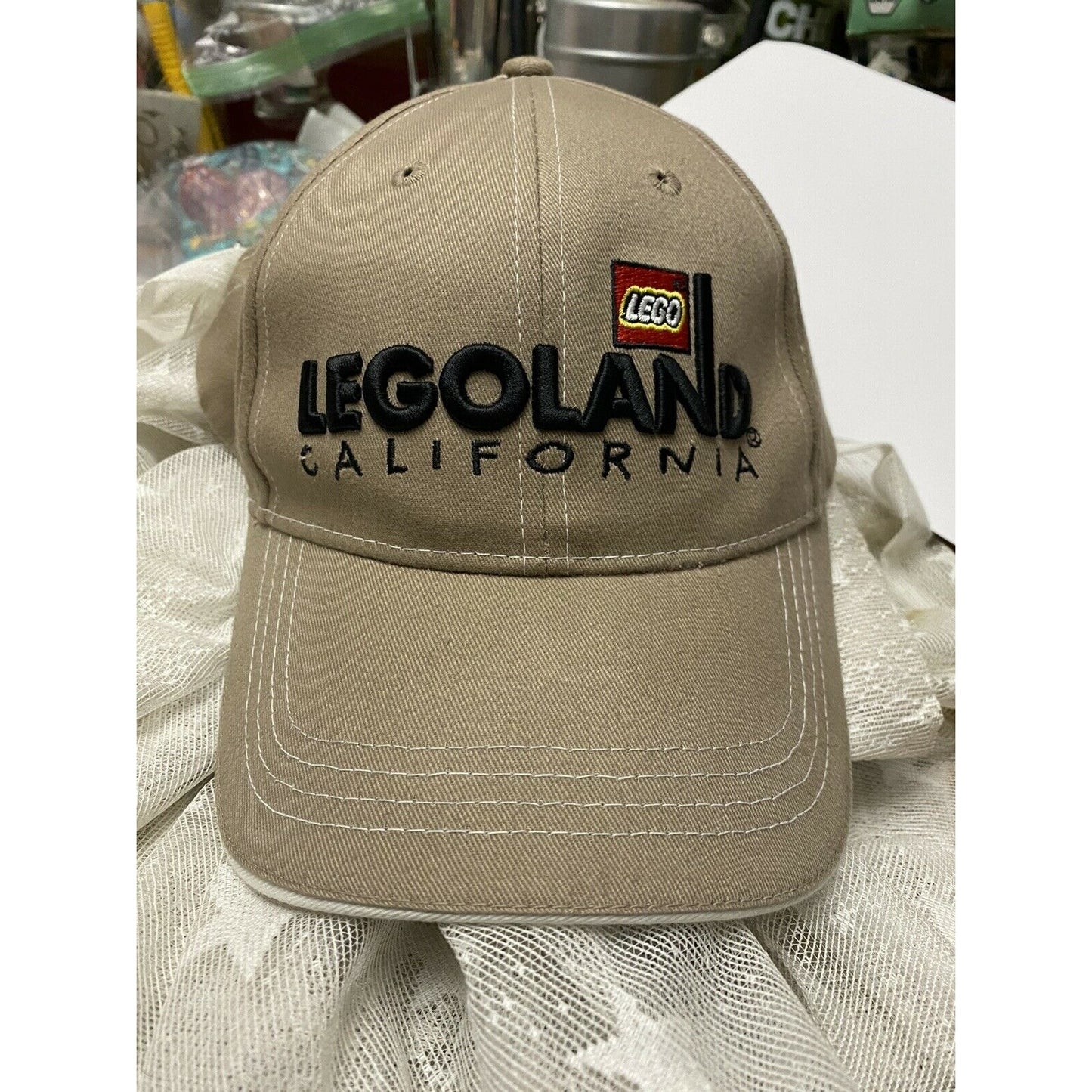 Mens Baseball Tan Hat Cap Legoland Theme Park California  Adjustable Hook Loop