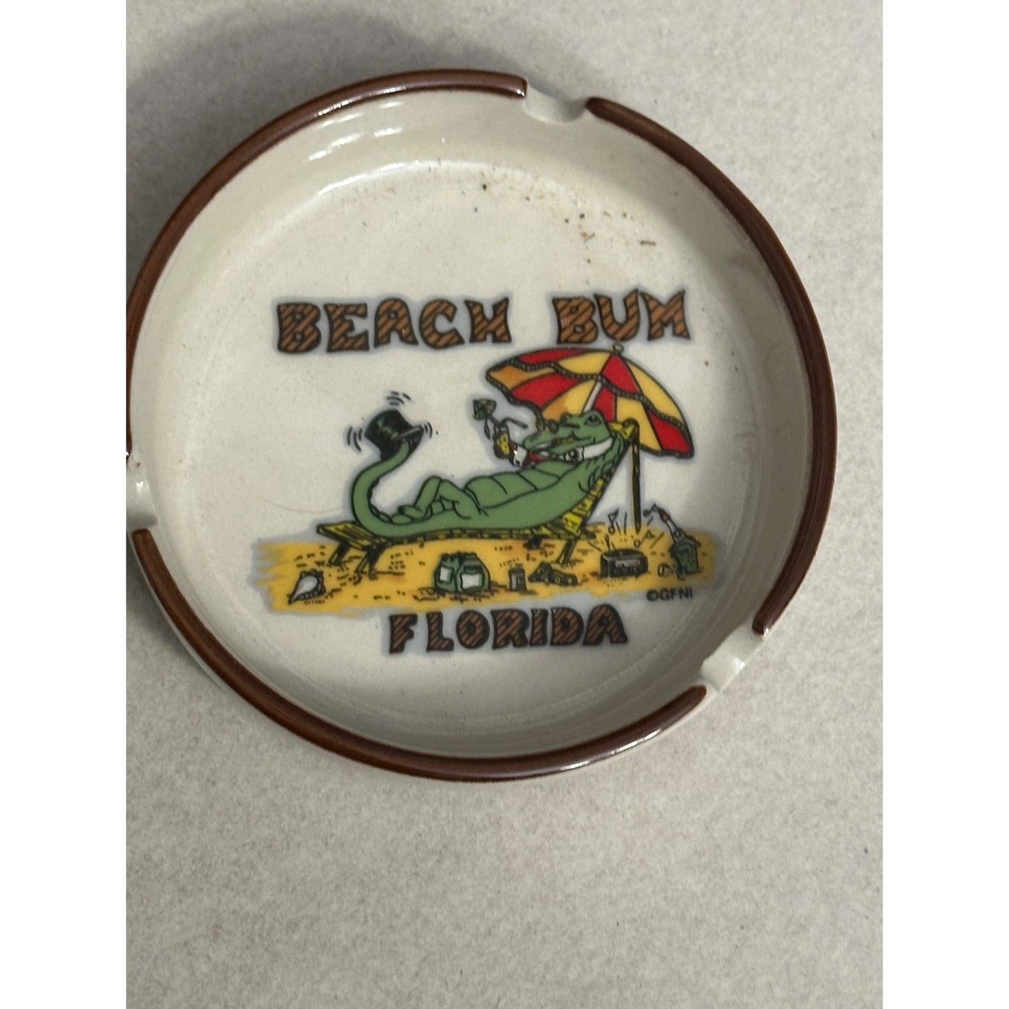 Florida Beach Bum Alligator vintage ceramic  Ashtray