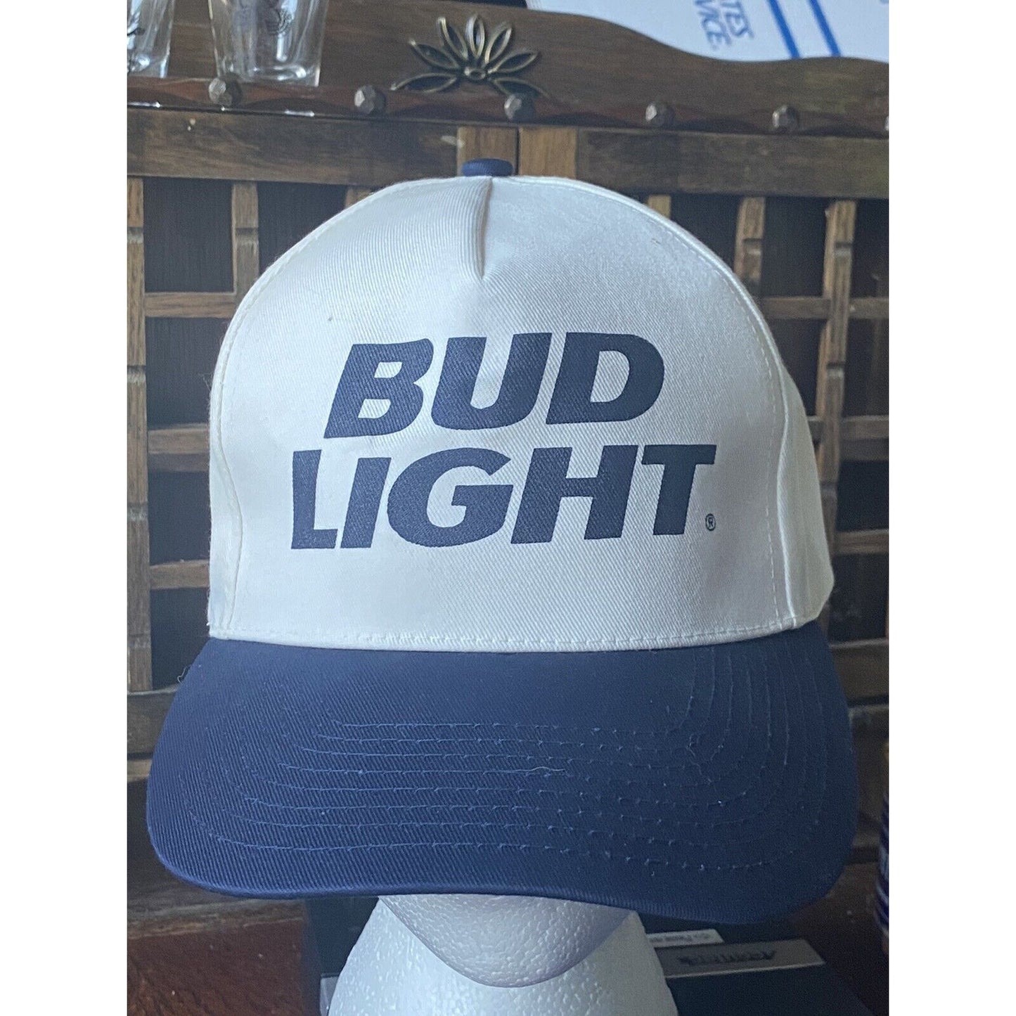 Bud Light Hat Cap Snap Back Beer Bud Mens White Blue