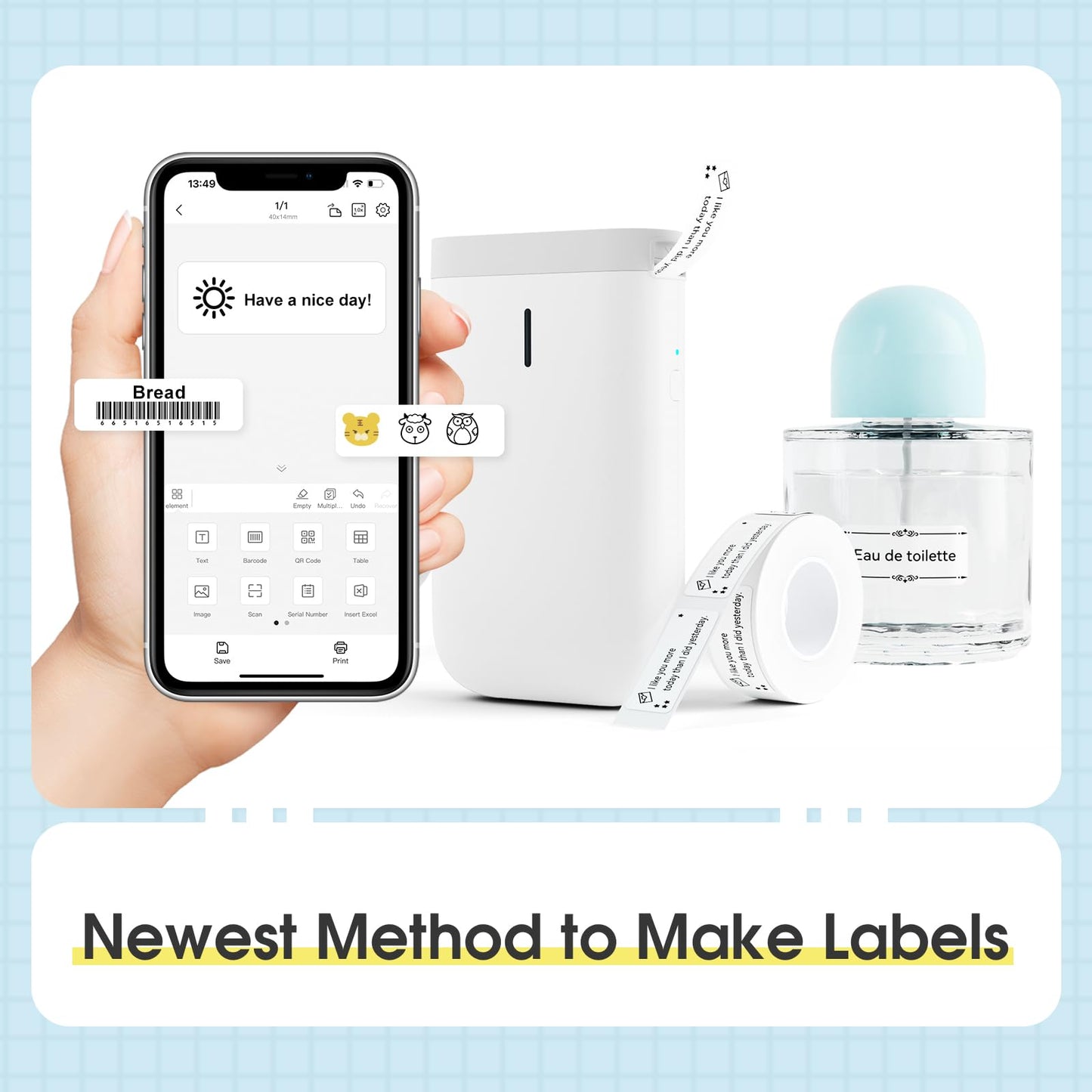 NIIMBOT D110 Label Maker Machine with Tape, Small Label Printer Bluetooth Connection Multiple Templates Available for Phone Easy to Use for Office Home Organization Rechargeable White