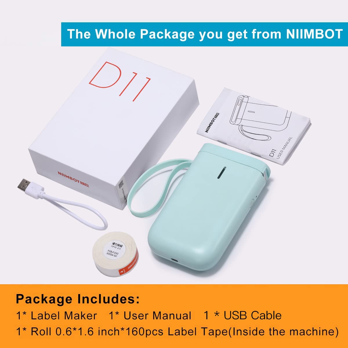 NIIMBOT D110 Label Maker Machine with Tape, Small Label Printer Bluetooth Connection Multiple Templates Available for Phone Easy to Use for Office Home Organization Rechargeable White