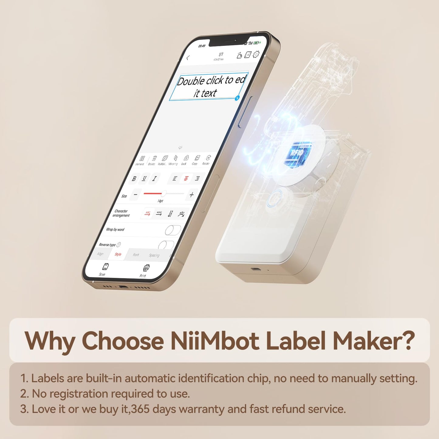 NIIMBOT D110 Label Maker Machine with Tape, Small Label Printer Bluetooth Connection Multiple Templates Available for Phone Easy to Use for Office Home Organization Rechargeable White