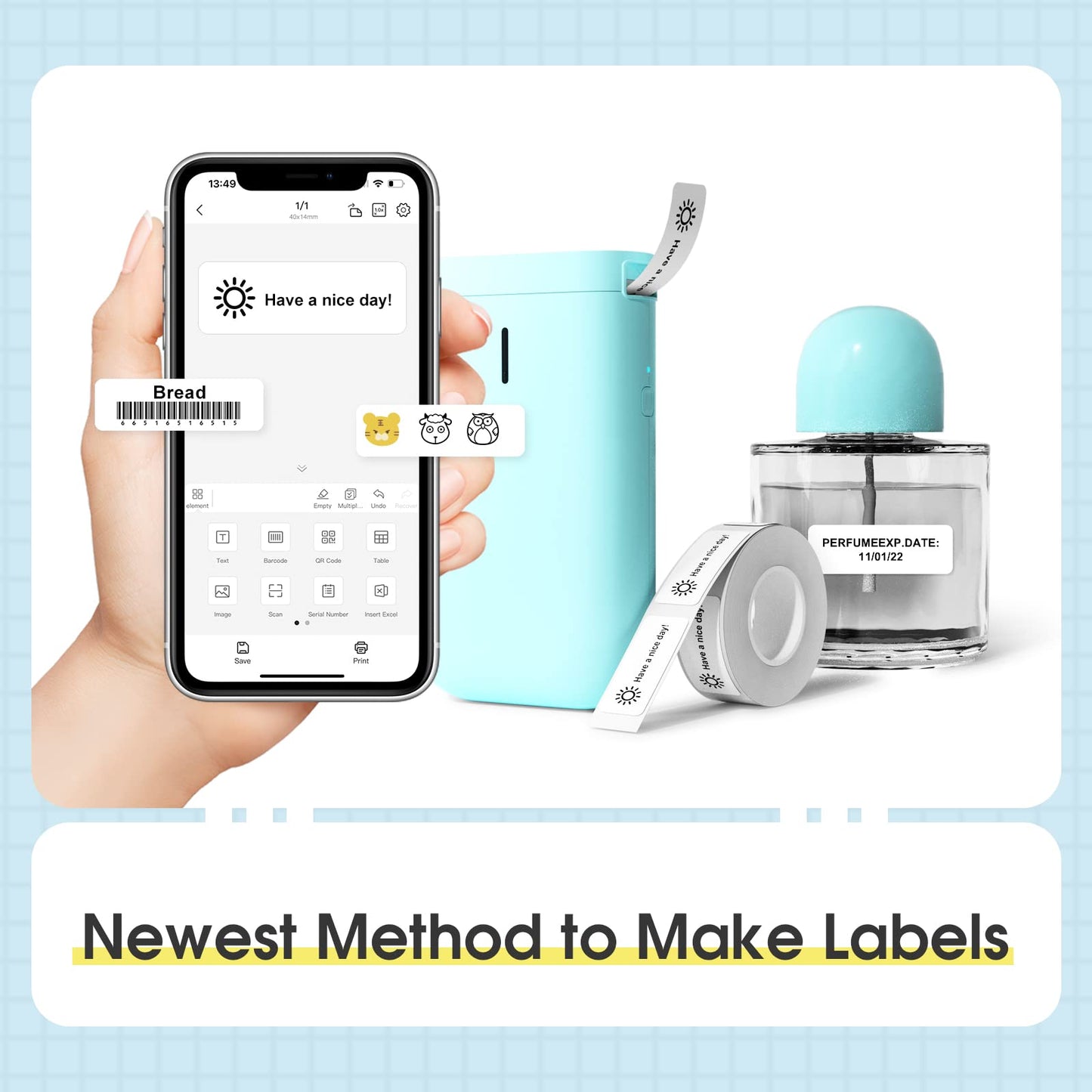 NIIMBOT D110 Label Maker Machine with Tape, Small Label Printer Bluetooth Connection Multiple Templates Available for Phone Easy to Use for Office Home Organization Rechargeable White