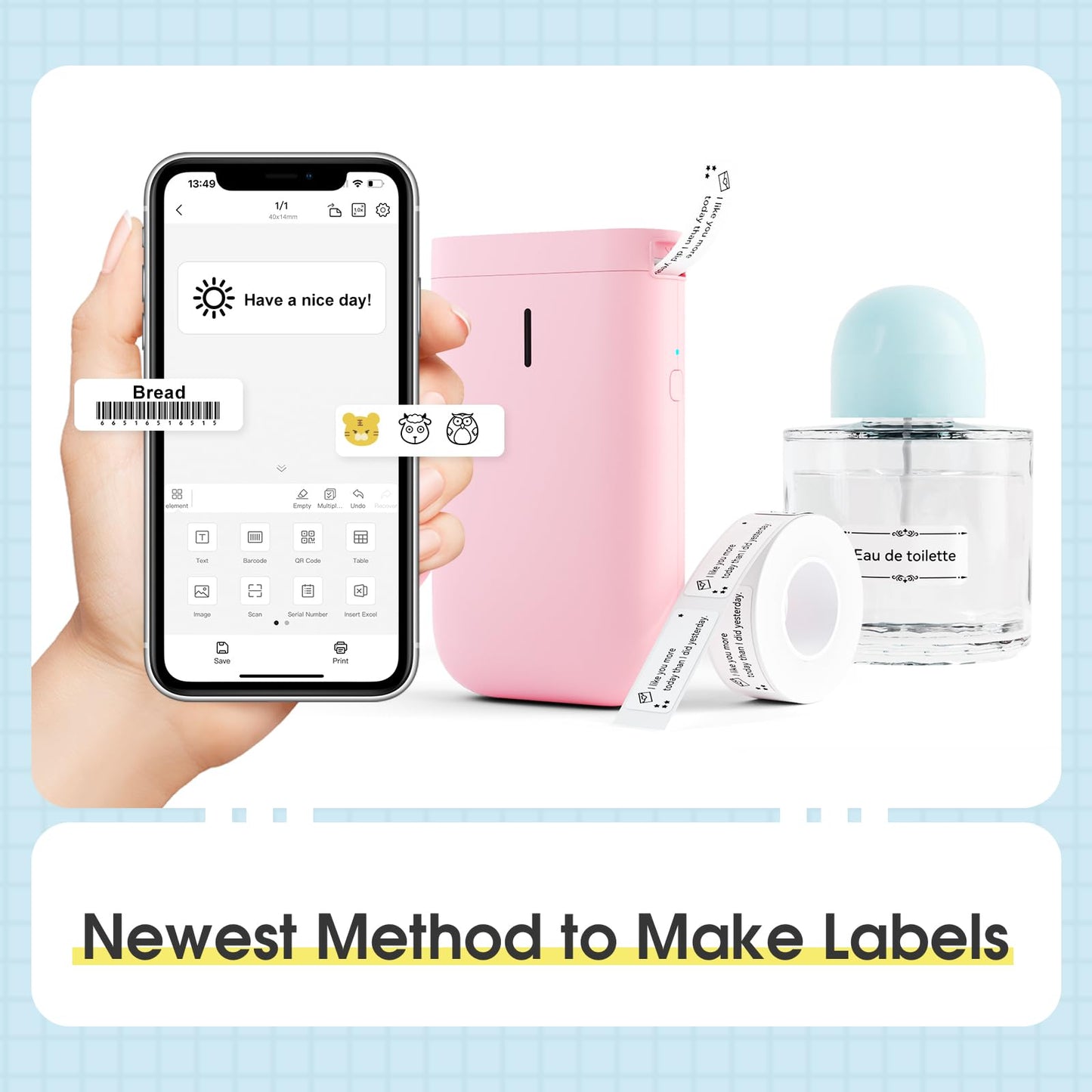 NIIMBOT D110 Label Maker Machine with Tape, Small Label Printer Bluetooth Connection Multiple Templates Available for Phone Easy to Use for Office Home Organization Rechargeable White