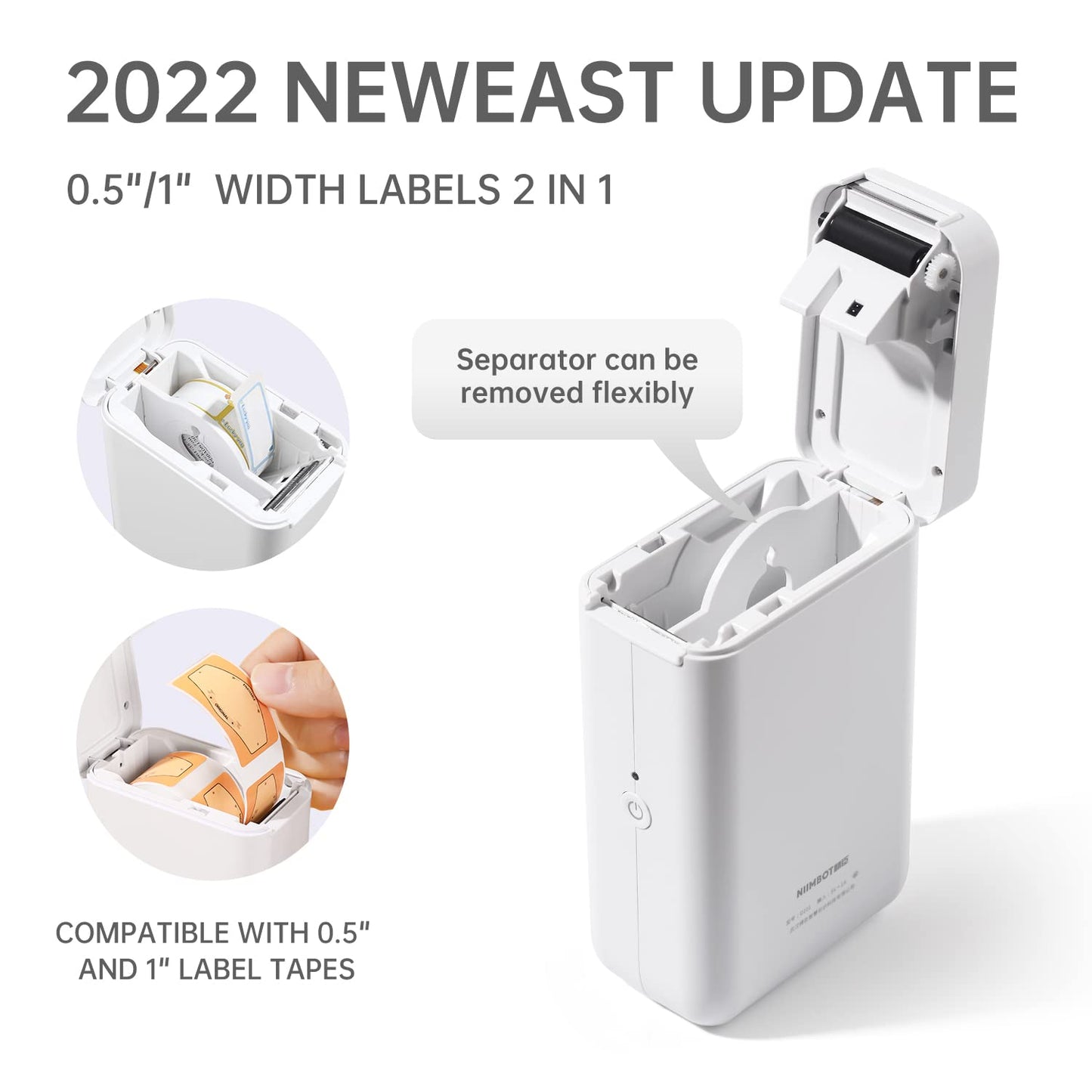 NIIMBOT D110 Label Maker Machine with Tape, Small Label Printer Bluetooth Connection Multiple Templates Available for Phone Easy to Use for Office Home Organization Rechargeable White