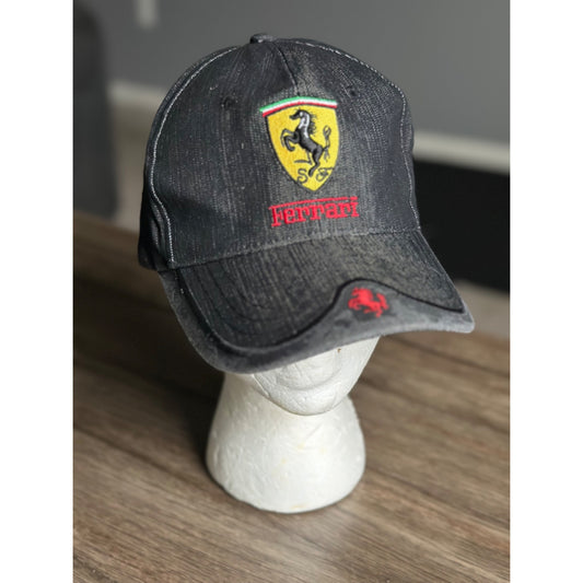 Ferrari Denim Baseball Cap Black Adjustable Strap Luxury Sportswear