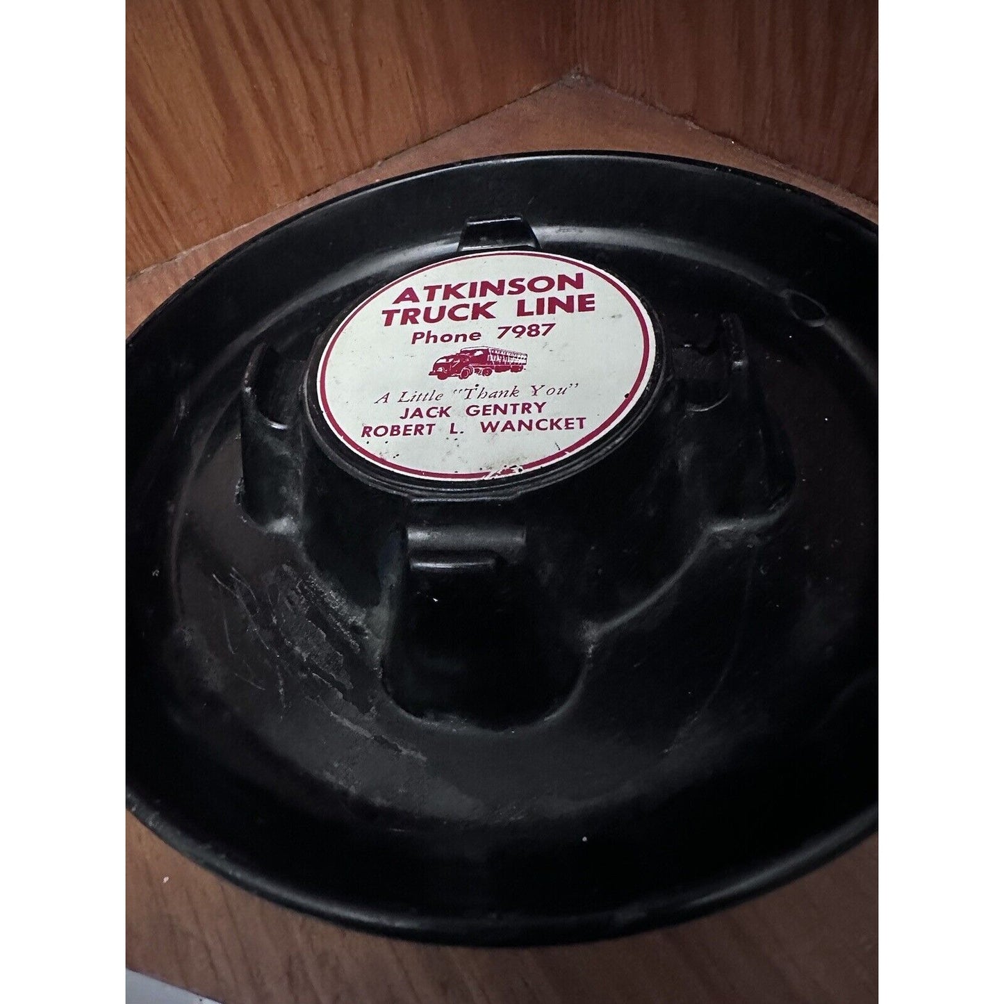 Atkinson Truck Line  Large Ashtray Melamine Plastic 7” Round Black