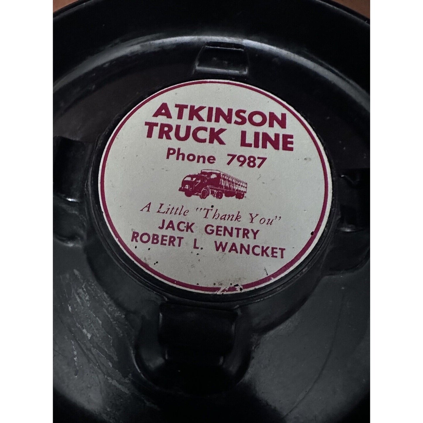 Atkinson Truck Line  Large Ashtray Melamine Plastic 7” Round Black