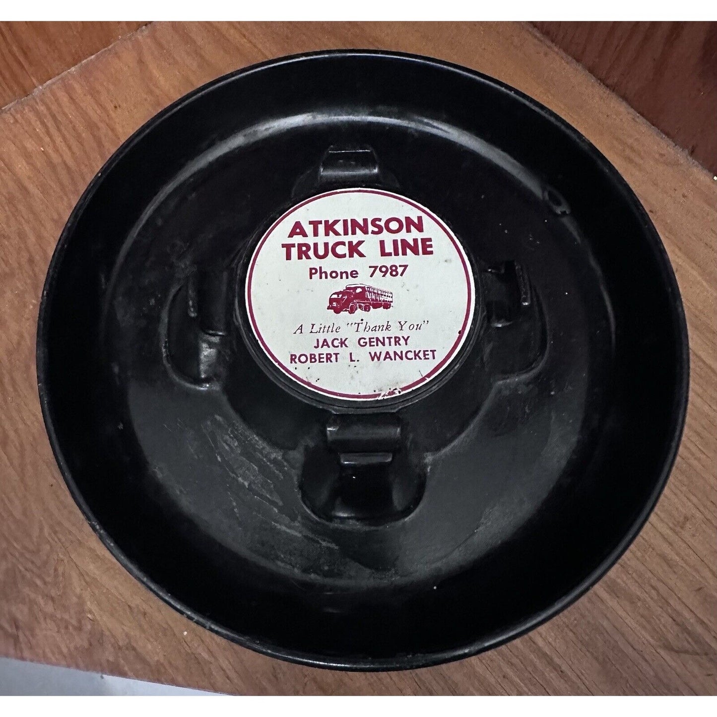 Atkinson Truck Line  Large Ashtray Melamine Plastic 7” Round Black