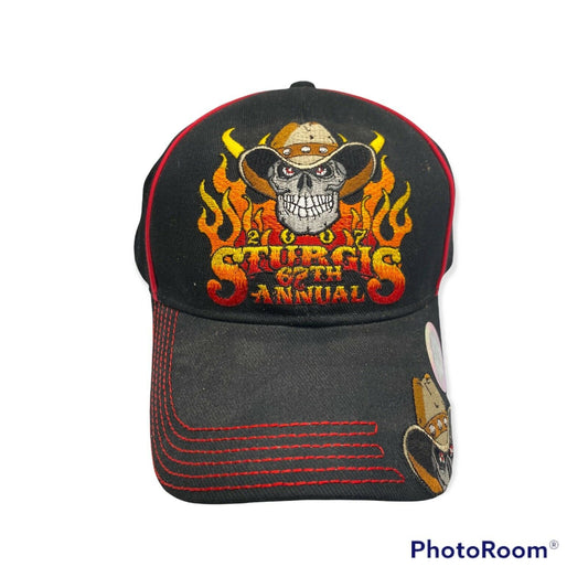 Flames Skull Cowboy Hat Sturgis  2007 rally 67th annual Rally adjustable hat NWT