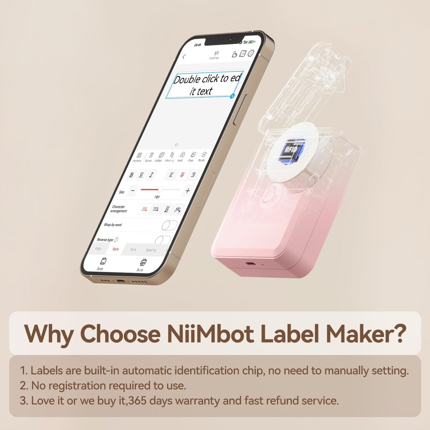 NIIMBOT D110 Label Maker Machine with Tape, Small Label Printer Bluetooth Connection Multiple Templates Available for Phone Easy to Use for Office Home Organization Rechargeable White