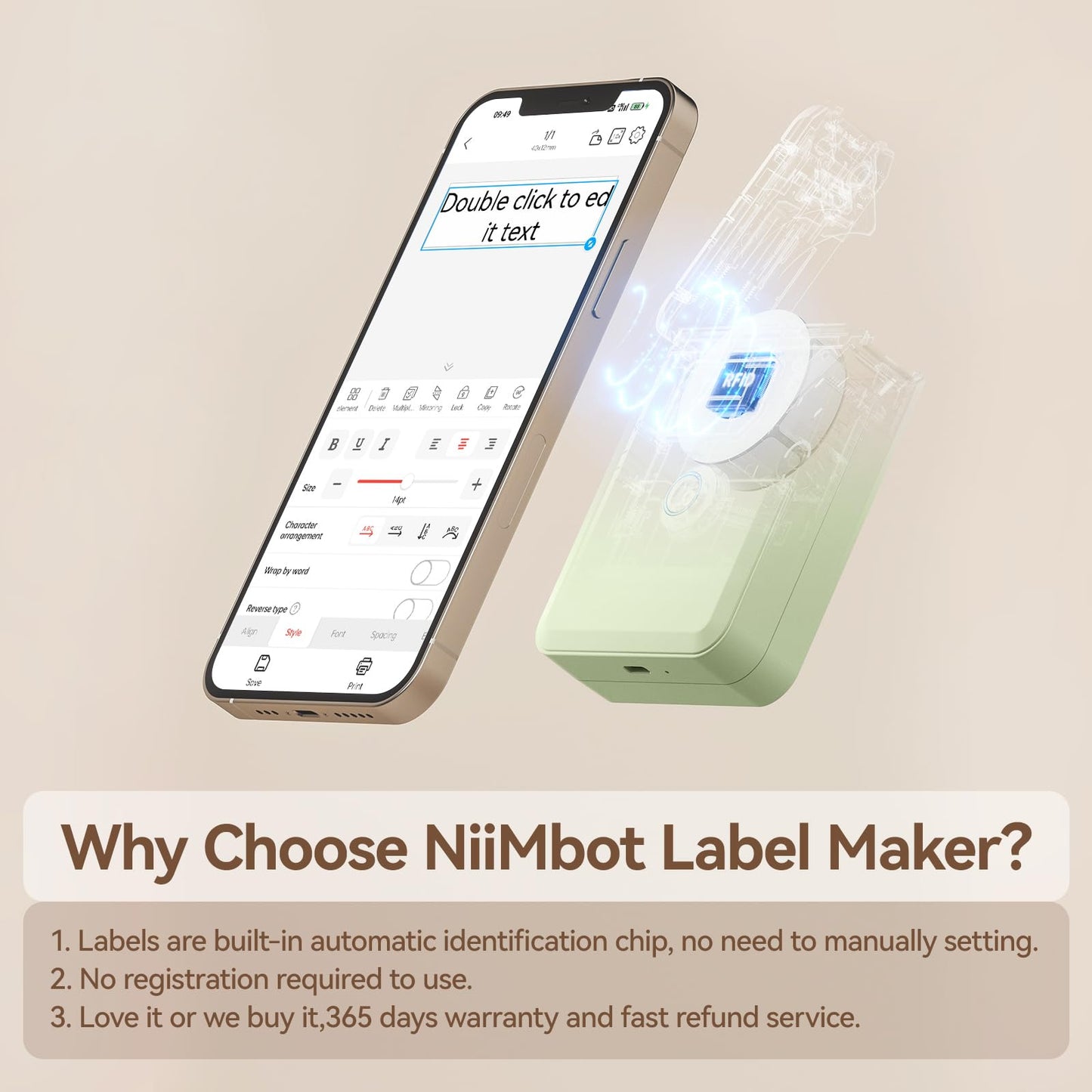 NIIMBOT D110 Label Maker Machine with Tape, Small Label Printer Bluetooth Connection Multiple Templates Available for Phone Easy to Use for Office Home Organization Rechargeable White