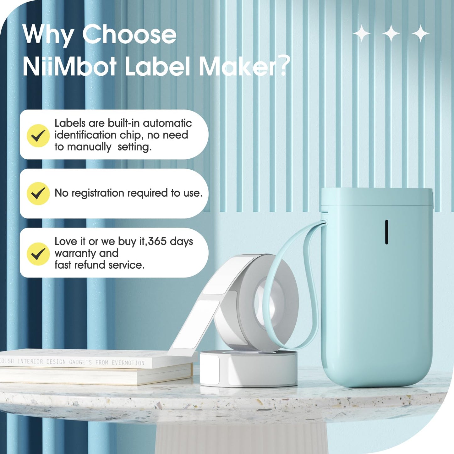 NIIMBOT D110 Label Maker Machine with Tape, Small Label Printer Bluetooth Connection Multiple Templates Available for Phone Easy to Use for Office Home Organization Rechargeable White