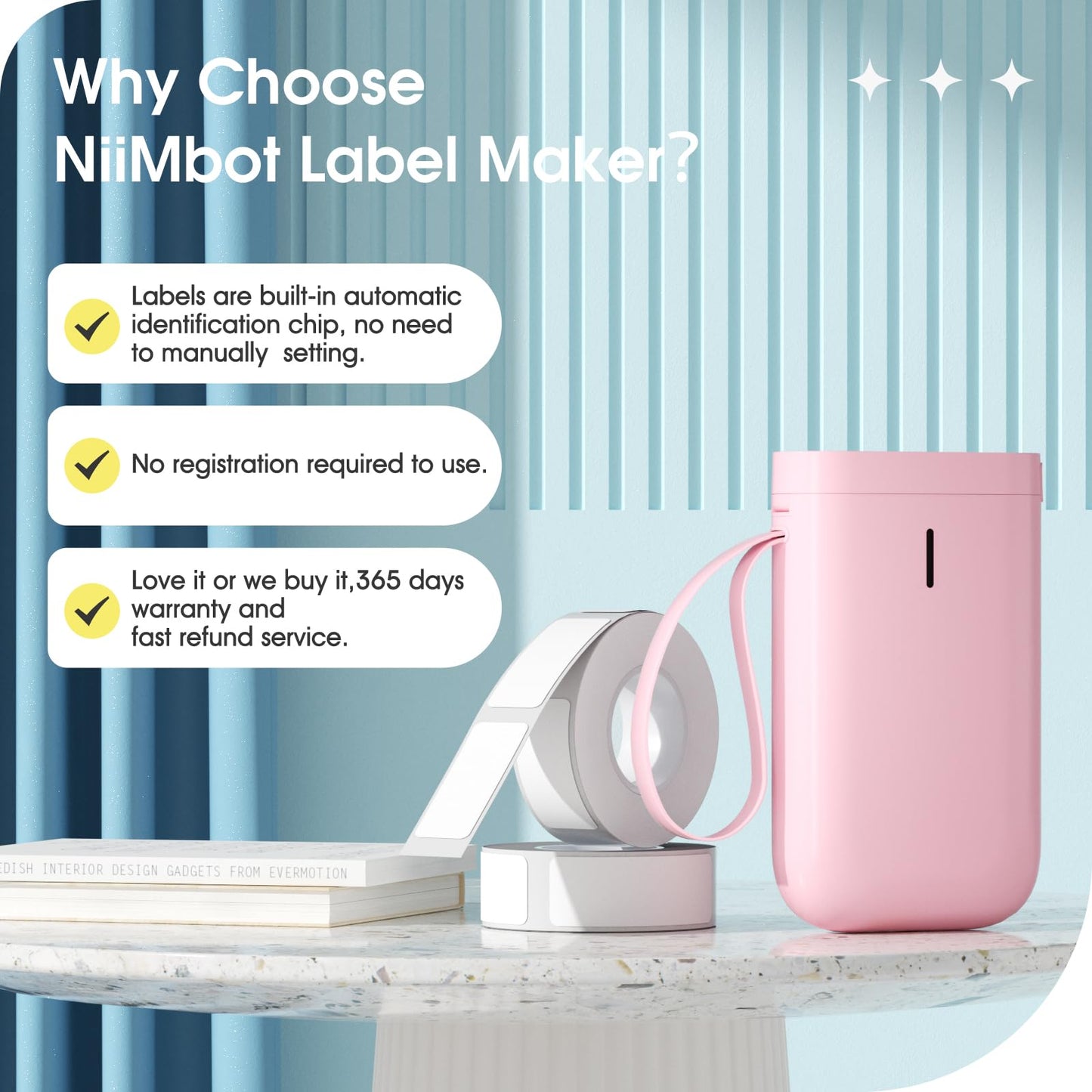 NIIMBOT D110 Label Maker Machine with Tape, Small Label Printer Bluetooth Connection Multiple Templates Available for Phone Easy to Use for Office Home Organization Rechargeable White