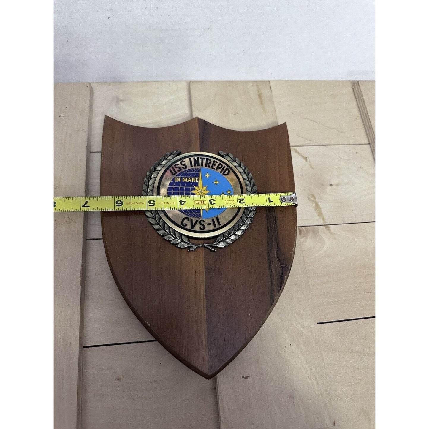 U.S. Navy USS Intrepid CVS-11  Walnut Metal Wood Wall Hanging Plaque