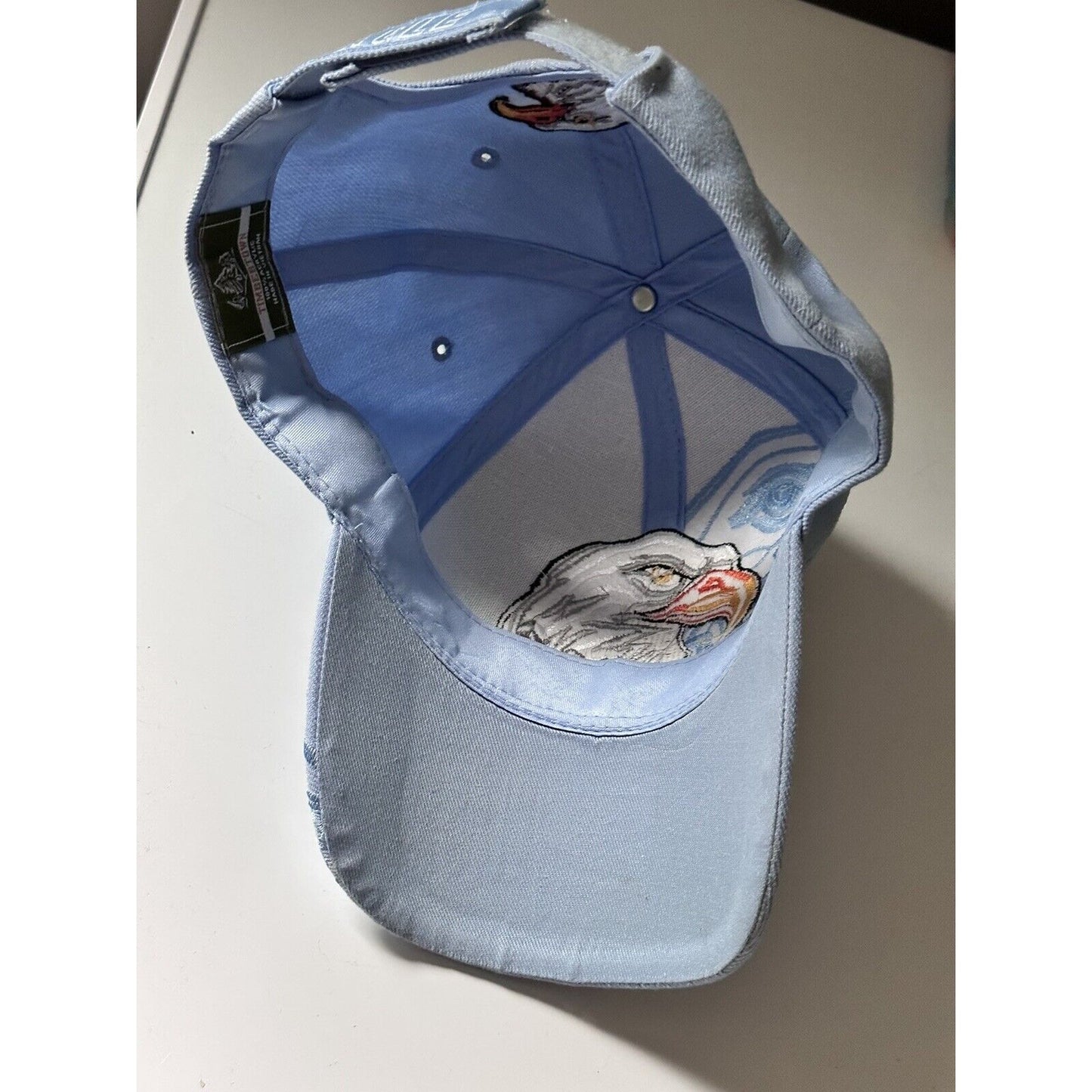 Bald Eagle Thick Embroidered Design Baseball Light Blue Hat Curved Brim