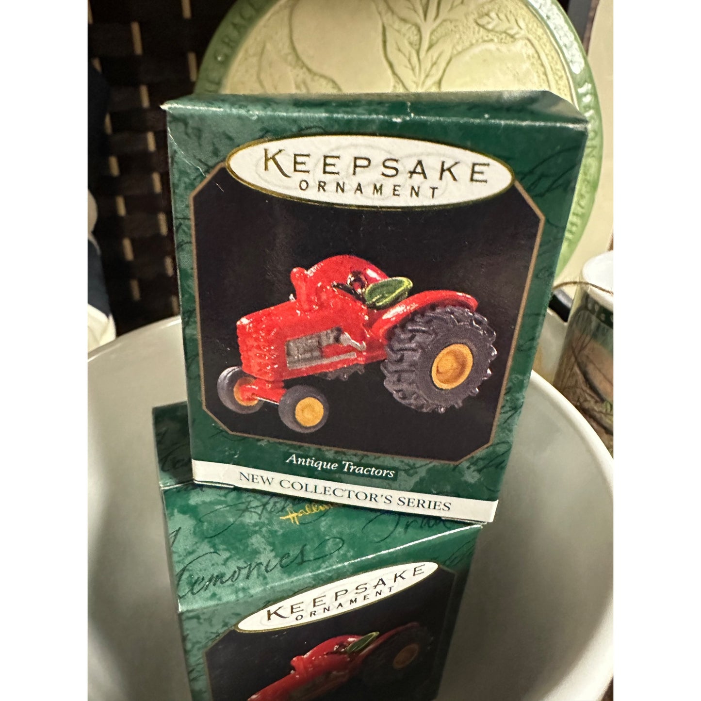 John Deere Collectibles Bundle: Mugs Tin Box Keepsake Ornaments Green Tumbler Bear Figurine Tractor Model