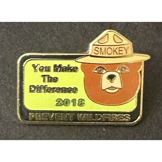 NEW "SMOKEY BEAR" METAL PIN "YOU MAKE THE DIFFERENCE 2018 PREVENT WILDFIRES"