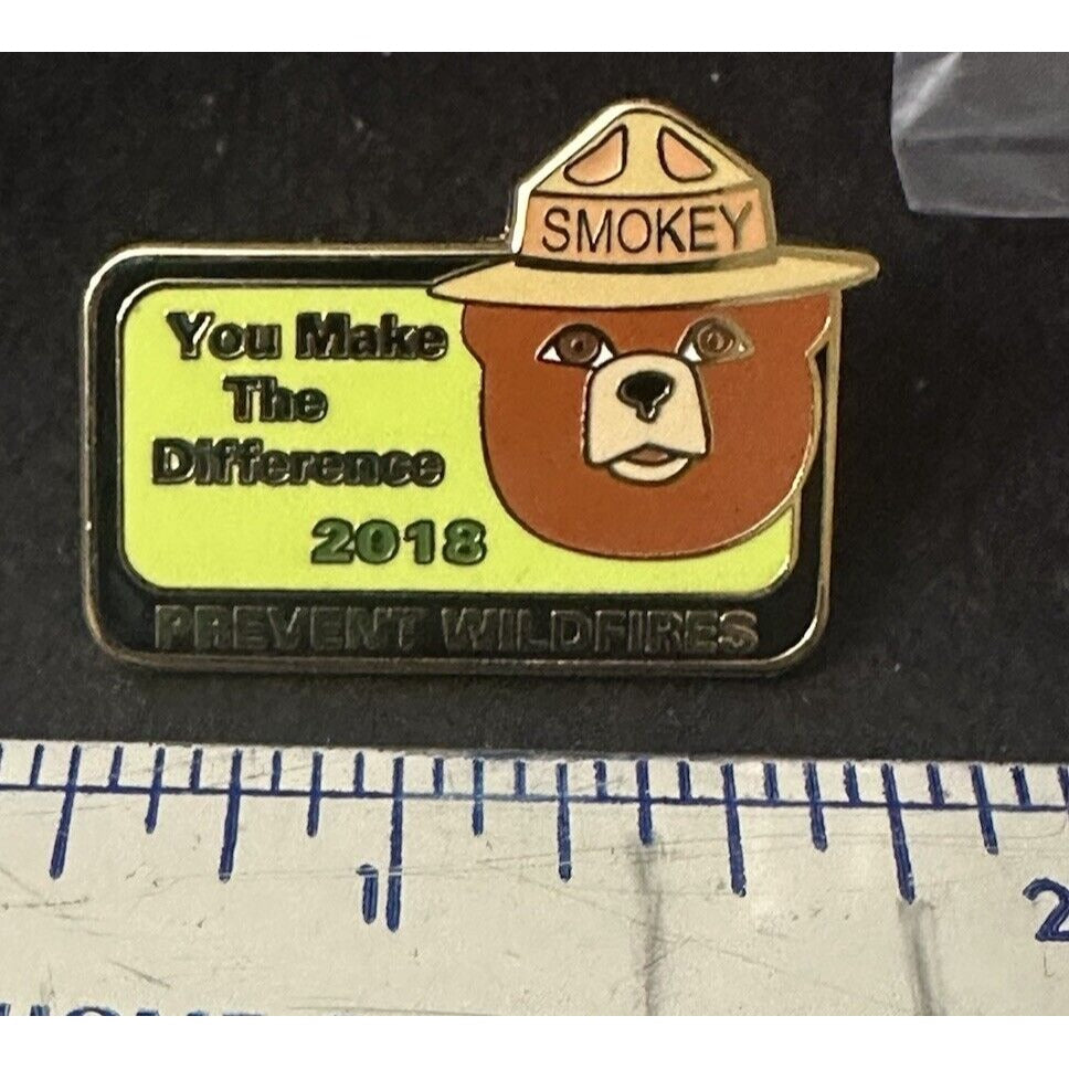 NEW "SMOKEY BEAR" METAL PIN "YOU MAKE THE DIFFERENCE 2018 PREVENT WILDFIRES"