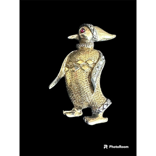 Arthur Pepper Penguin Wearing A Sweater Rhinestones Brooch Pin Signed ART