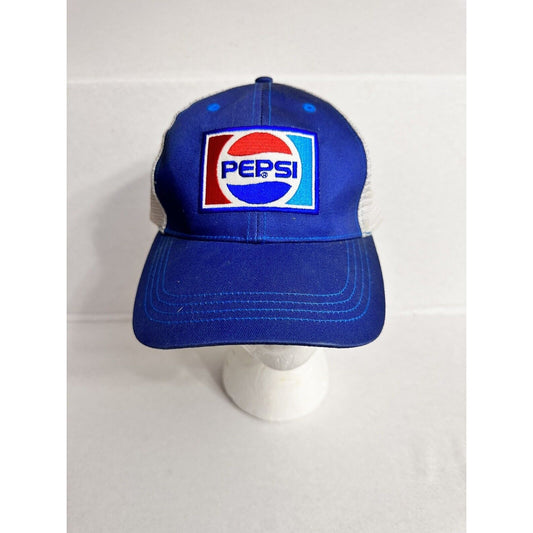 Pepsi Logo Patch Blue White Mesh Back Trucker Hat Mens 1980s