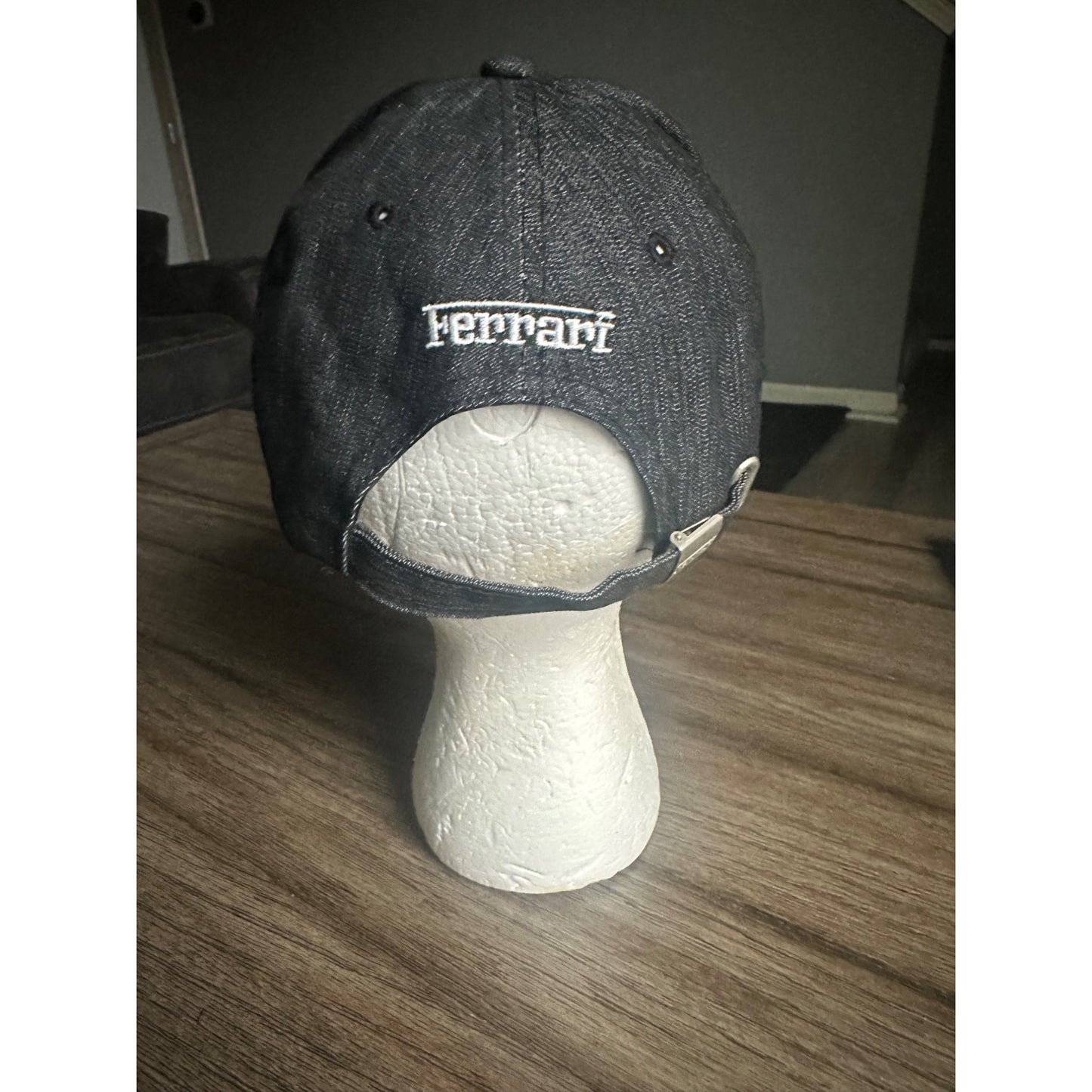 Ferrari Denim Baseball Cap Black Adjustable Strap Luxury Sportswear