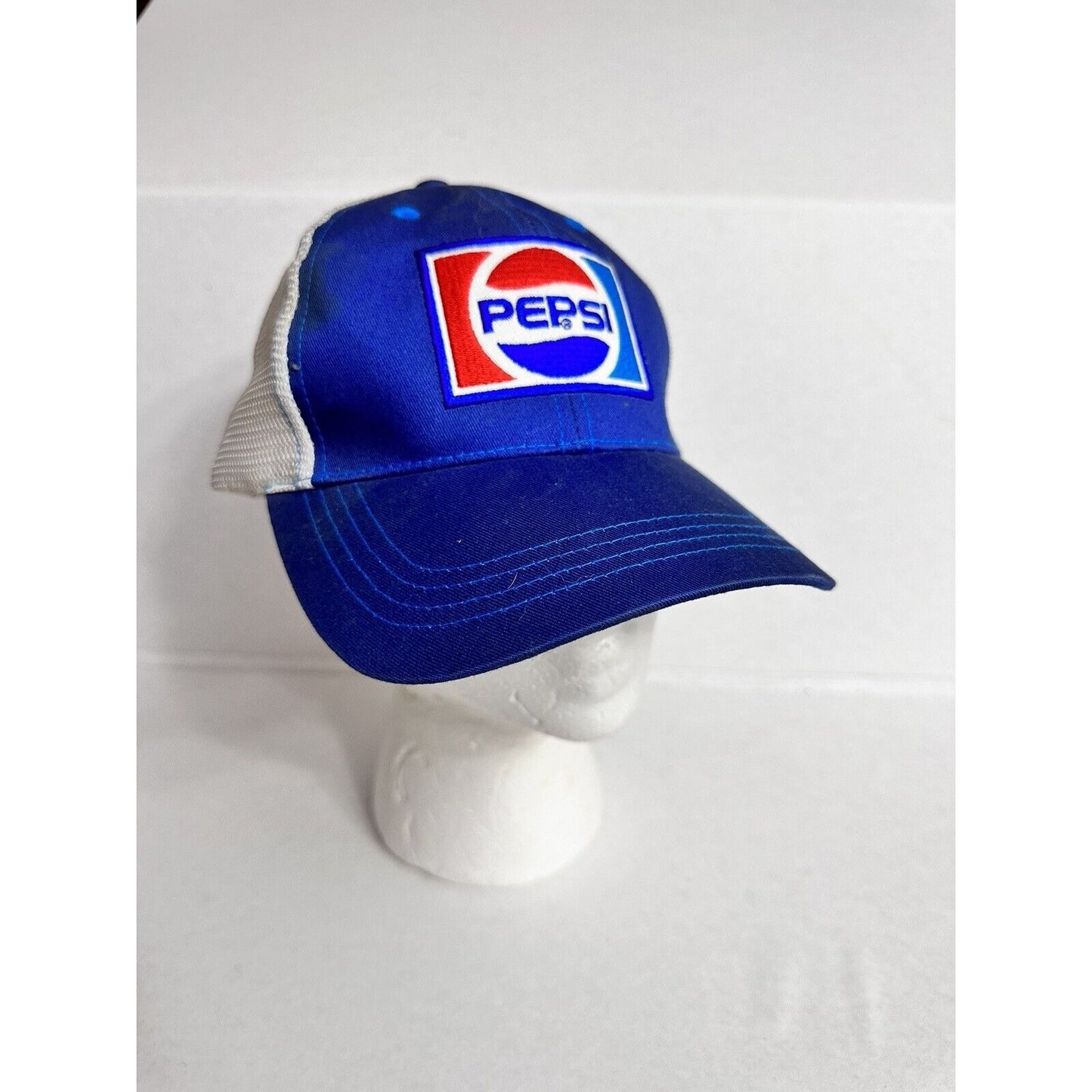 Pepsi Logo Patch Blue White Mesh Back Trucker Hat Mens 1980s