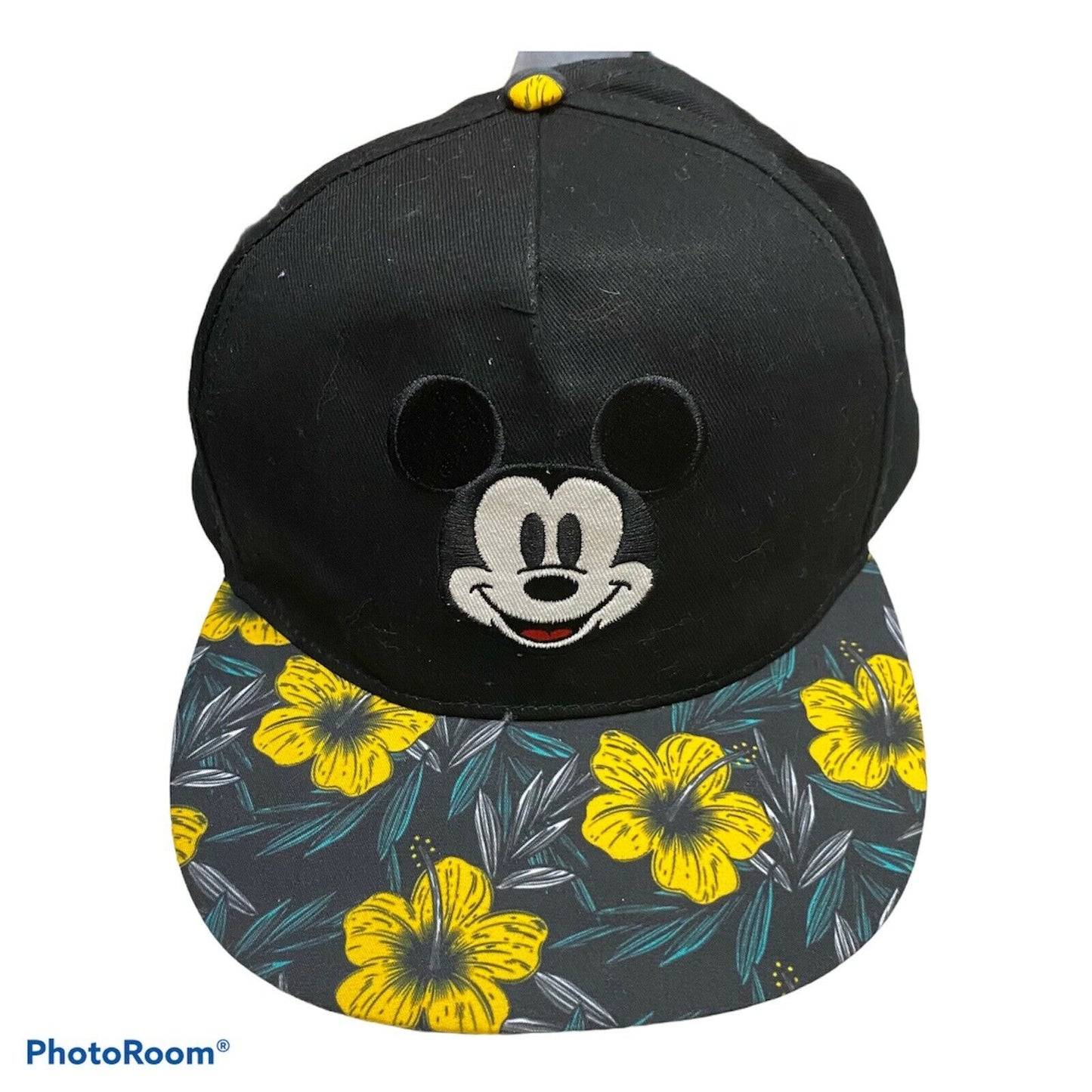 Disney Mickey Mouse Black Floral Hawaiian Hat Snapback Cap Adjustable