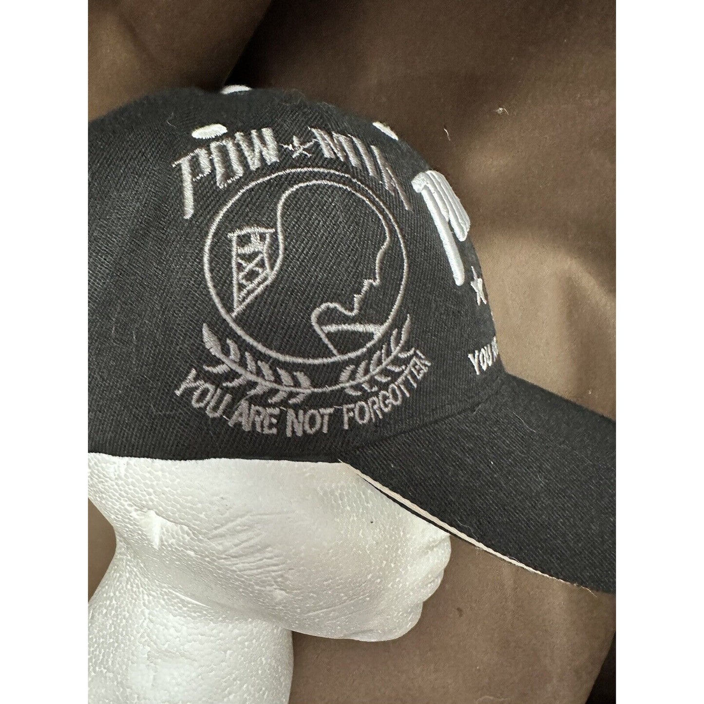 POW/MIA Baseball Cap Hat Black White Embroidered Adjustable