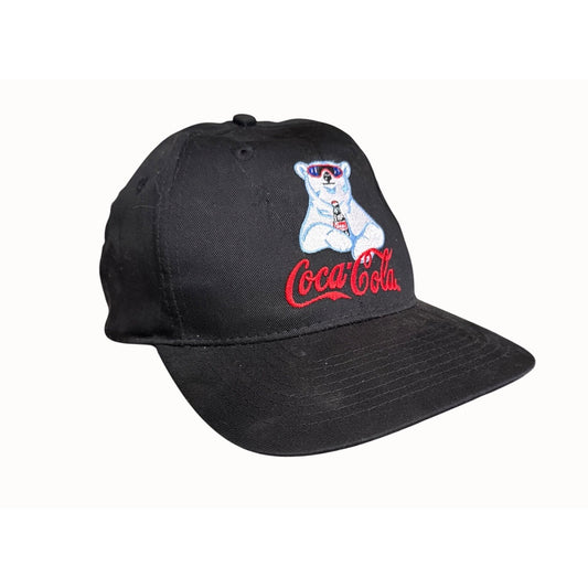 Coca-Cola Black Snapback Hat With Polar Bear Embroidery vtg