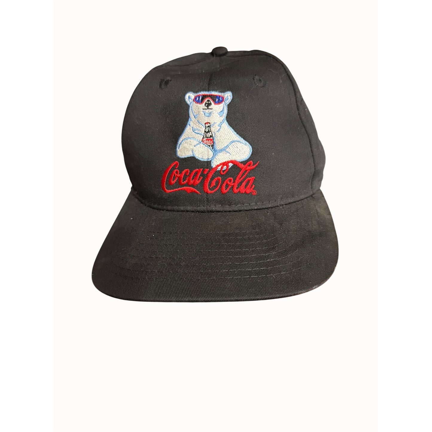 Coca-Cola Black Snapback Hat With Polar Bear Embroidery vtg