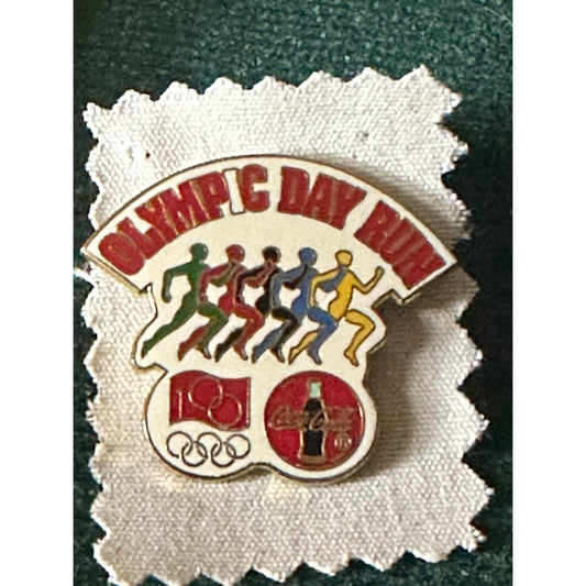 Olympic Day Run Lapel Pin - Coca Cola & Olympic Logos - Multicolor Runners 100