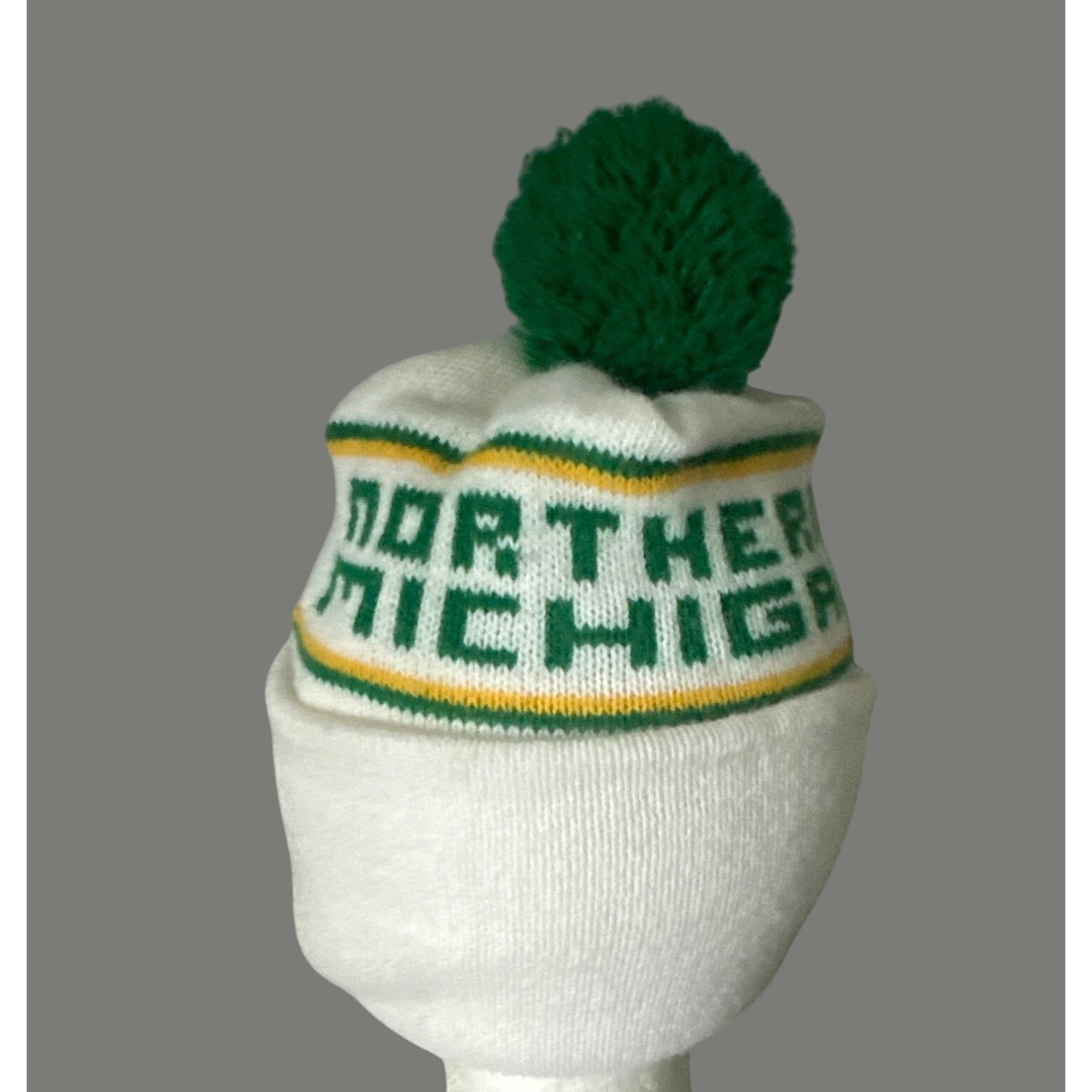 Northern Michigan Knit Beanie Adult Size With Green Pom