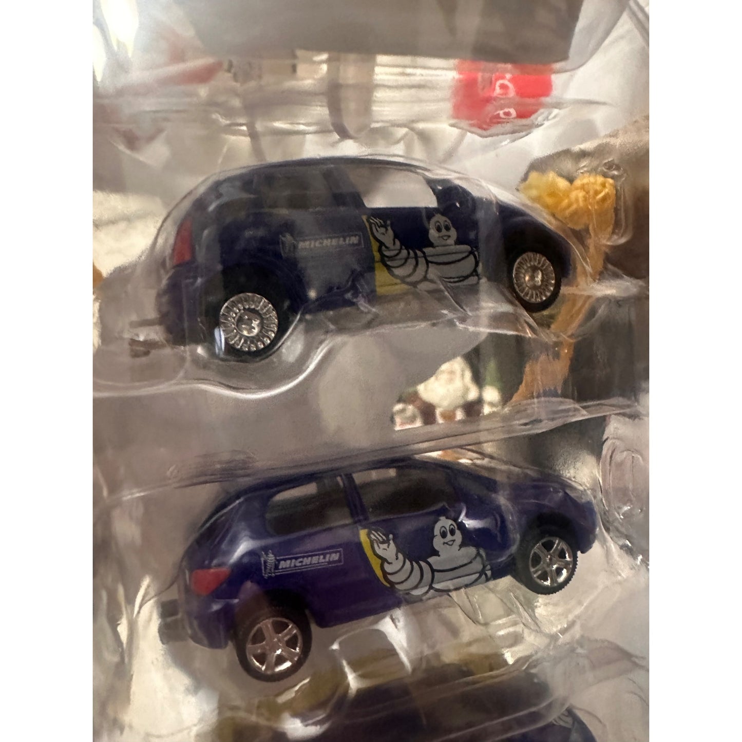 Michelin Man Norev miniatures 3 inches 4 Toy Car Gift Set Collectors Tube 1:64