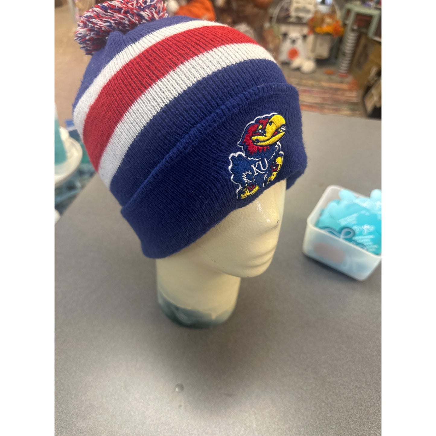 Kansas Jayhawks Fan Favorite OSFA Knit Beanie Hat With Pom