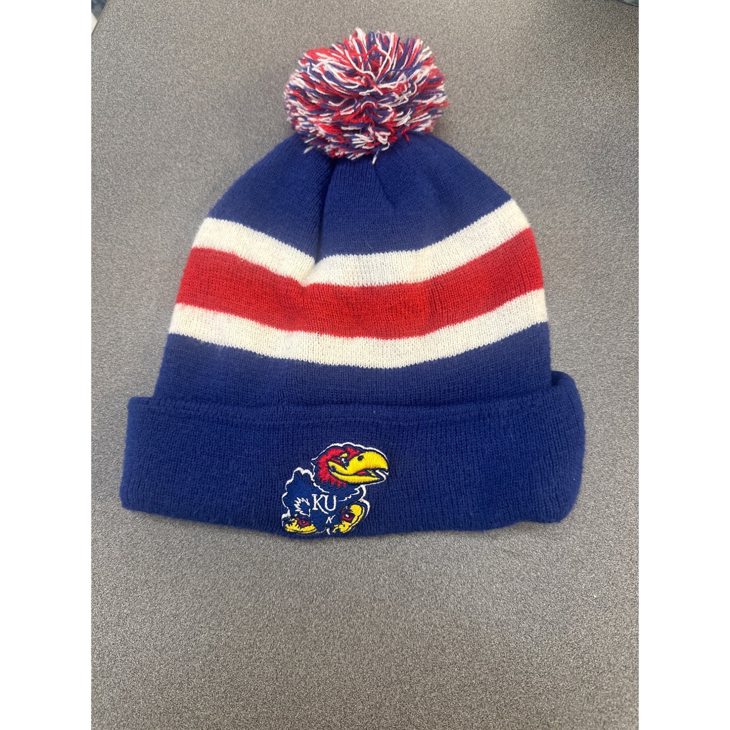 Kansas Jayhawks Fan Favorite OSFA Knit Beanie Hat With Pom