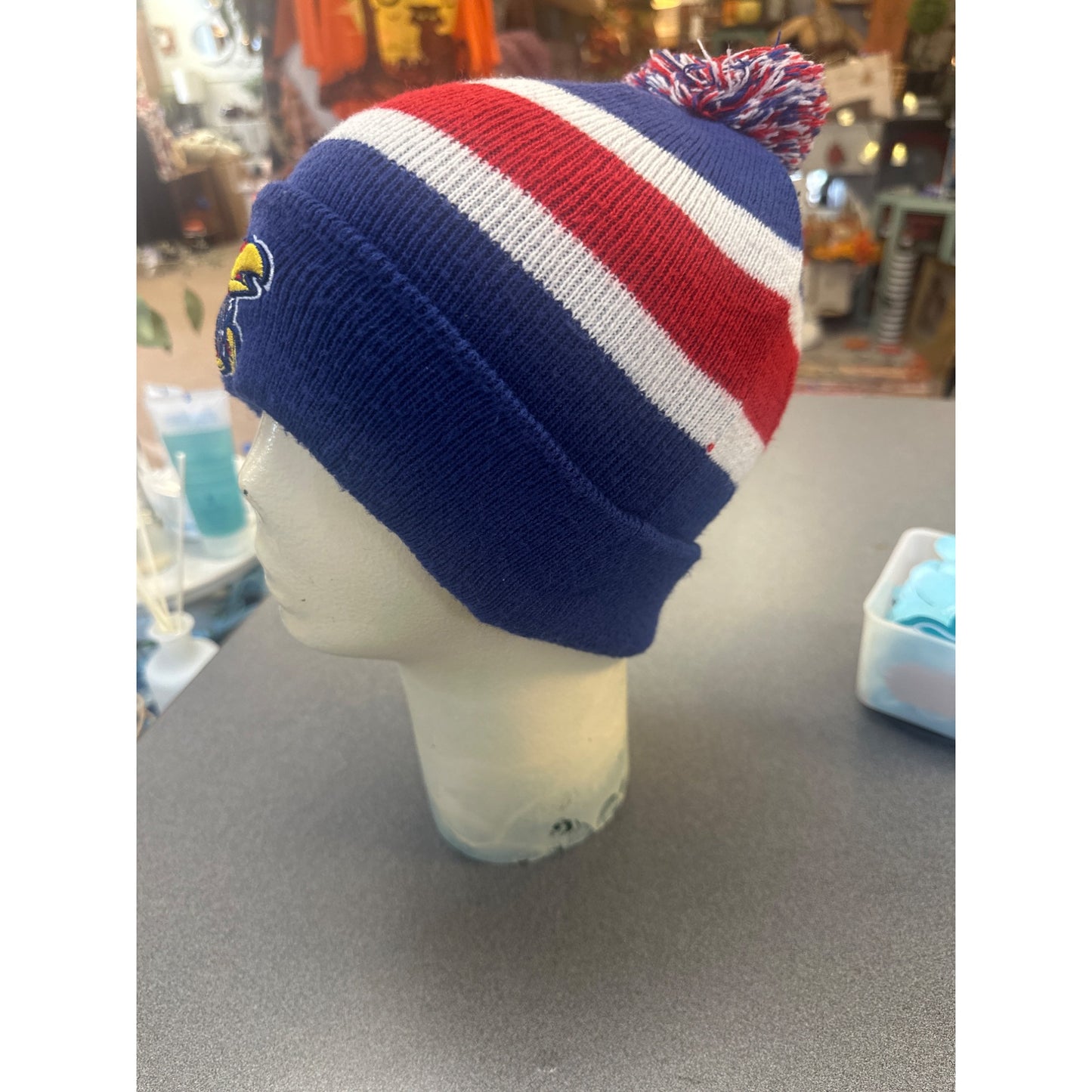 Kansas Jayhawks Fan Favorite OSFA Knit Beanie Hat With Pom