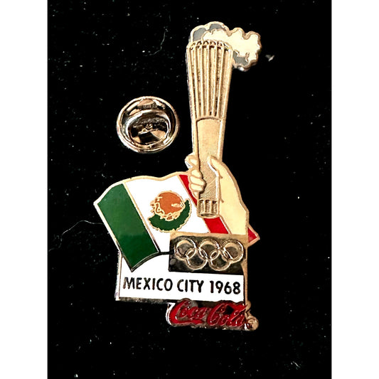 1996 OLYMPIC COCA COLA PIN TORCH relay 1968 Mexico City  FLAG HAND HOLDING TORCH PIN